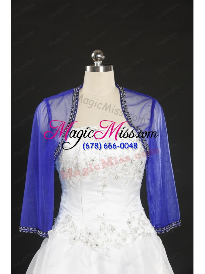 wholesale 2014 discount royal blue long sleeves wraps with beading
