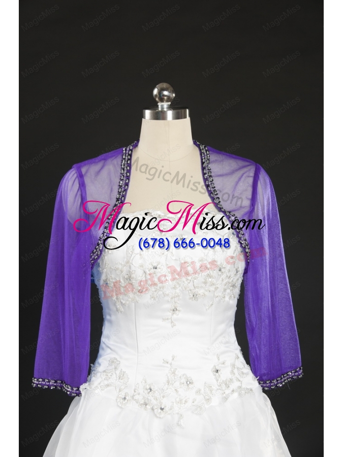 wholesale simple beading purple long sleeves wraps for 2014