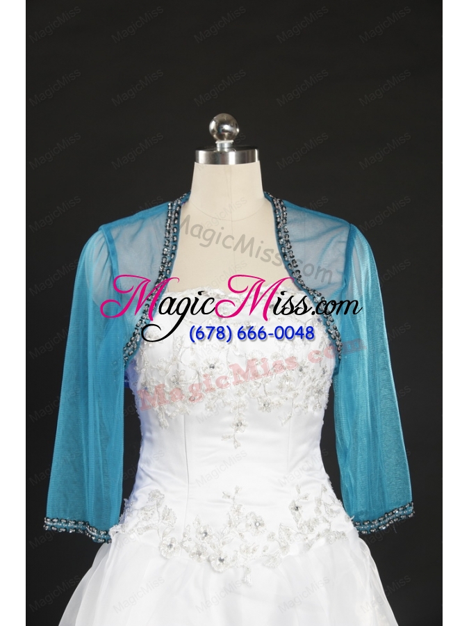 wholesale 2014 discount baby blue long sleeves wraps with beading
