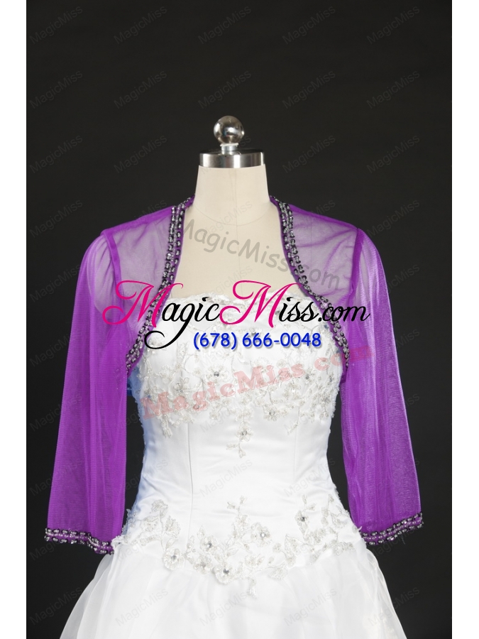 wholesale fashionable long sleeves lilac wraps with beading