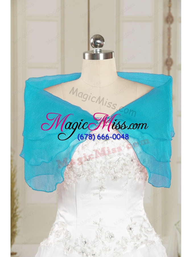 wholesale 2014 cheap turquoise open front shawls with beading