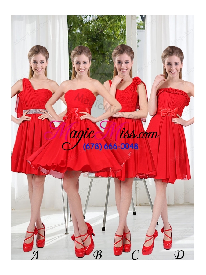 wholesale wonderful ruching strapless bowknot bridesmaid dress in red