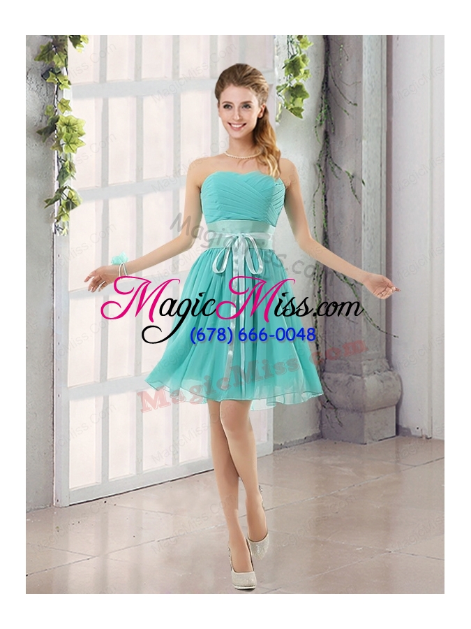 wholesale 2015 a line ruching lace up bridesmaid dress in aqua blue