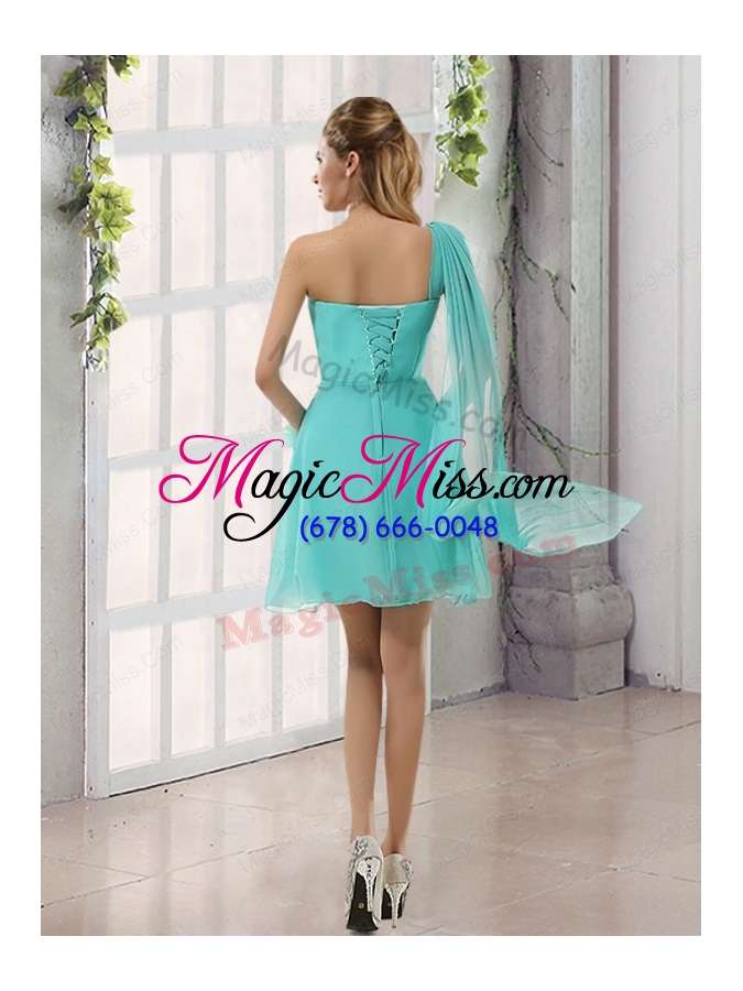 wholesale one shoulder a line beading and ruching bridesmaid dress with lace up