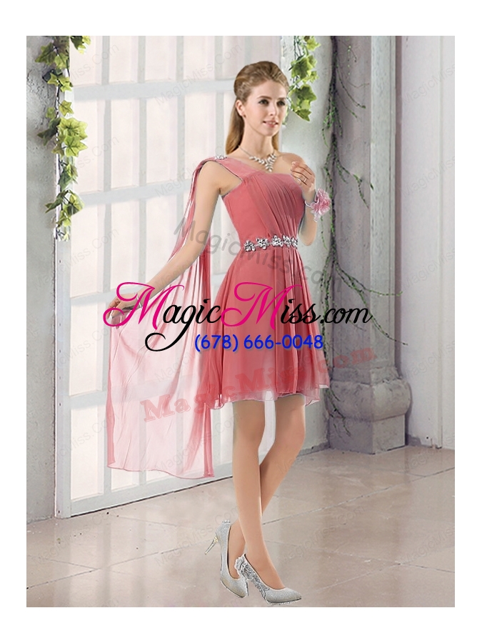 wholesale one shoulder a line beading and ruching bridesmaid dress with lace up