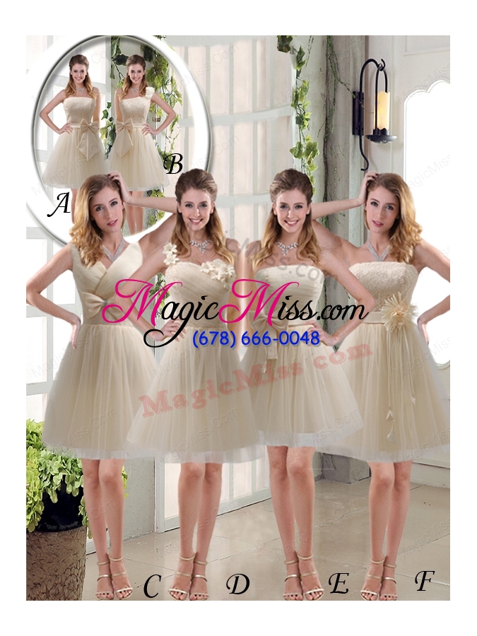 wholesale 2015 princess one shoulder bowknot lace bridesmaid dresses in champagne 75.68