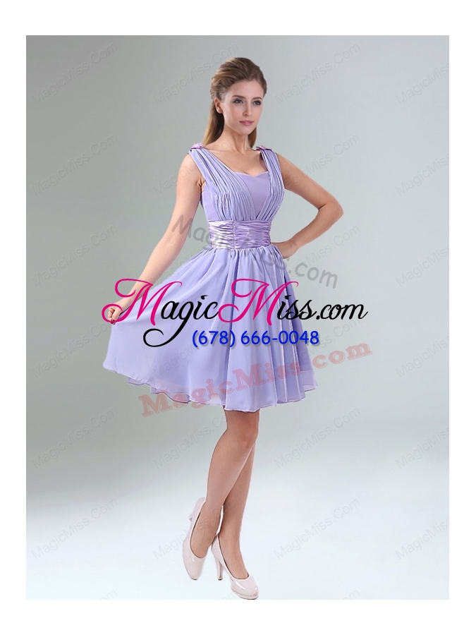 wholesale classical lavender princess mini length bridesmaid dress with ruching