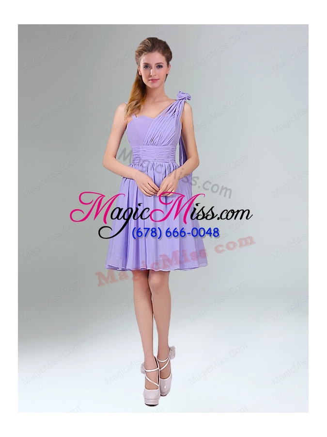 wholesale classical lavender princess mini length bridesmaid dress with ruching