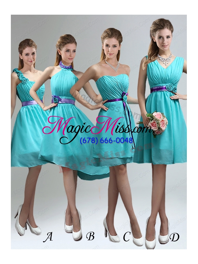 wholesale elegant v-neck ruched bridesmaid dress with belt for sale