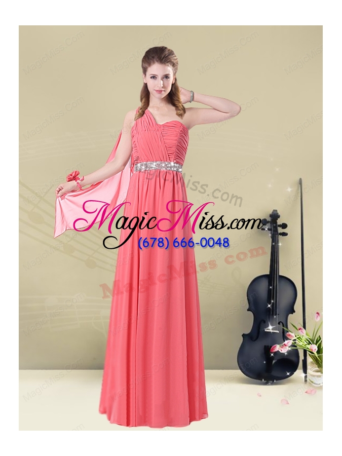 wholesale exquisite watermelon bridesmaid dresses with ruch and beading