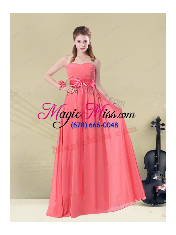 wholesale exquisite watermelon bridesmaid dresses with ruch and beading