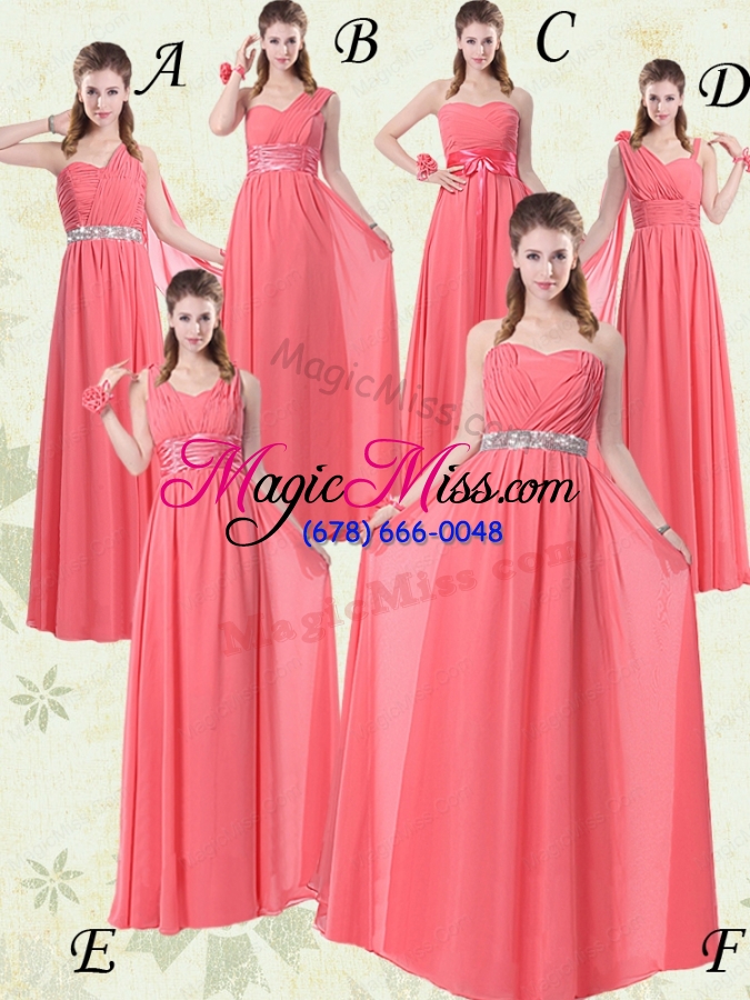 wholesale sweetheart watermelon long bridesmaid dress with bow belt
