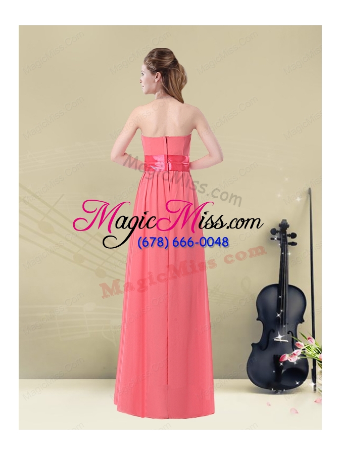 wholesale sweetheart watermelon long bridesmaid dress with bow belt