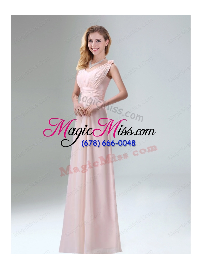 wholesale most beautiful chiffon light pink empire bridesmaid dress with ruching