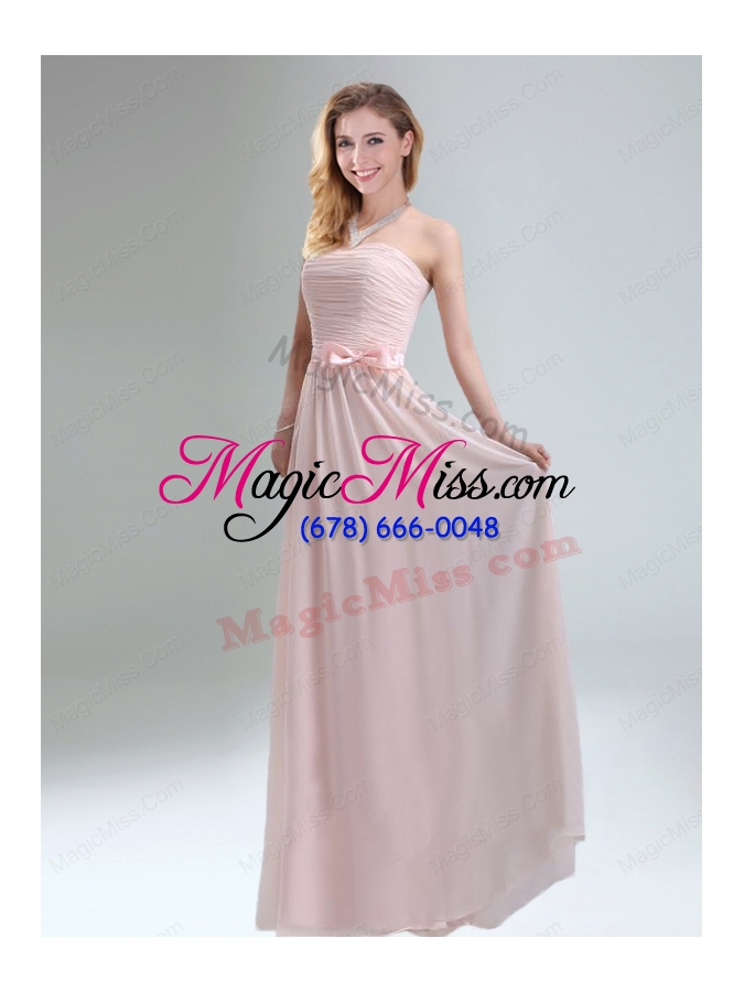 wholesale 2015 most popular light pink empire bridesmaid dress with bowknot belt