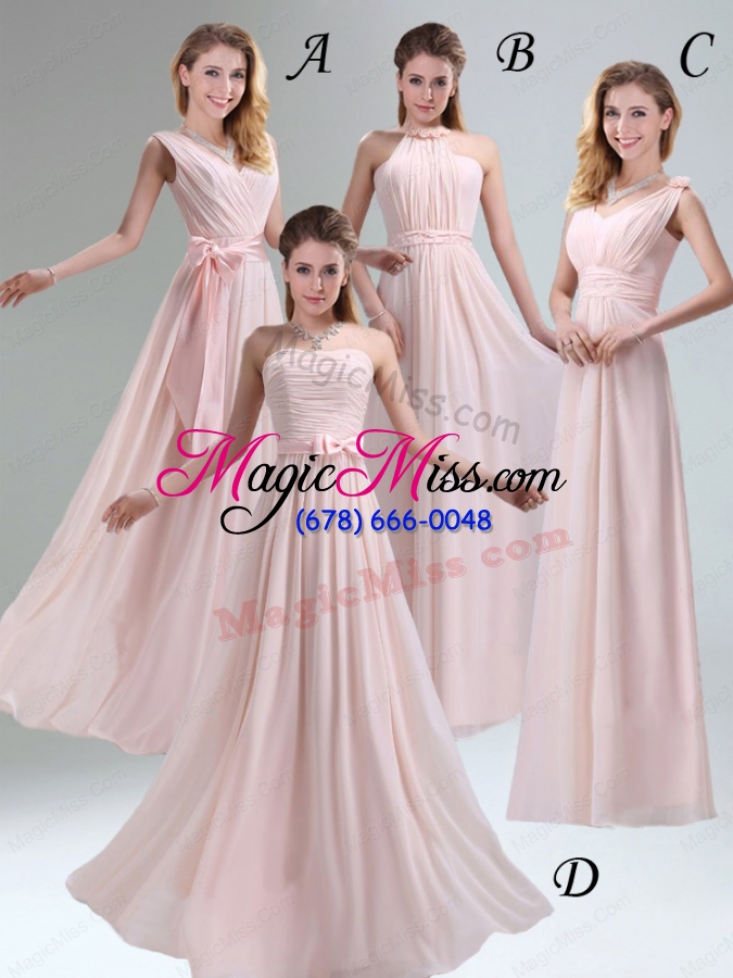 wholesale 2015 most popular light pink empire bridesmaid dress with bowknot belt