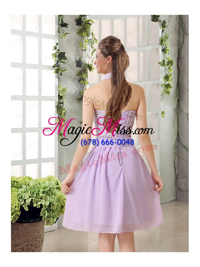 wholesale high neck lilac a line lace bridesmaid dress chiffon for 2015