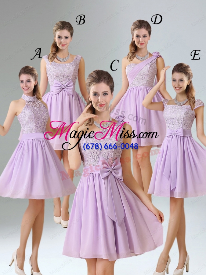 wholesale one shoulder lilac bridesmaid dress with bowknot for 2015