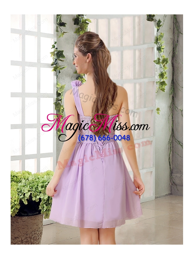 wholesale one shoulder lilac bridesmaid dress with bowknot for 2015