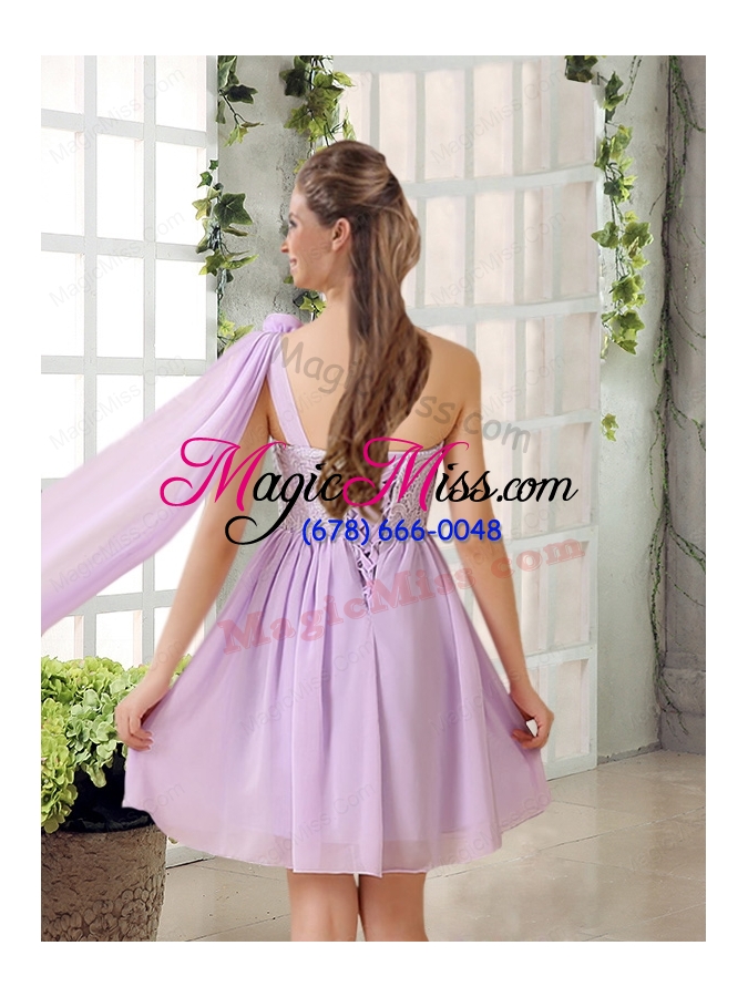 wholesale the most popular lilace one shoulder a line bridesmaid dress with rushing
