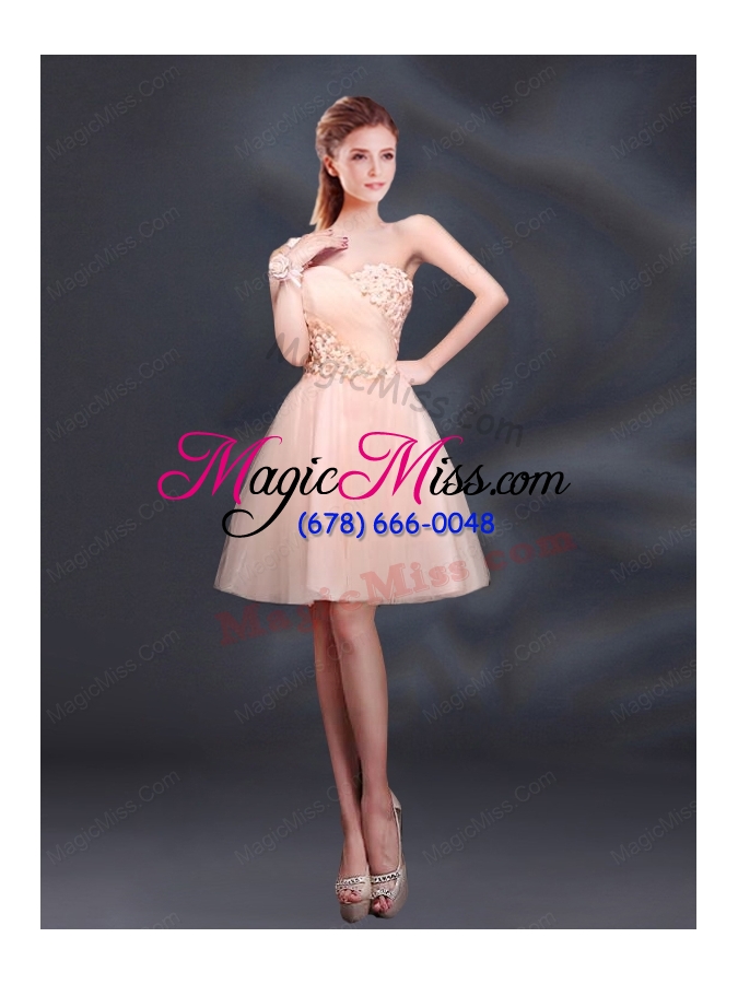 wholesale 2015 lace up organza bridesmaid dress with a line
