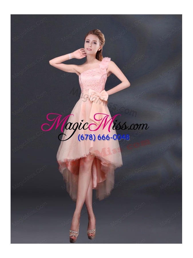 wholesale 2015 lace up organza bridesmaid dress with a line