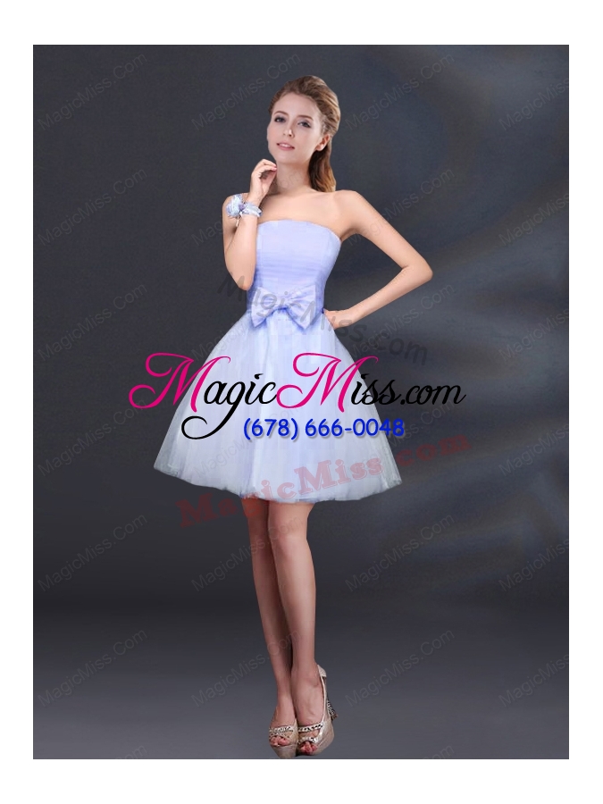 wholesale 2015 bowknot a line strapless bridesmaid dress with lace up