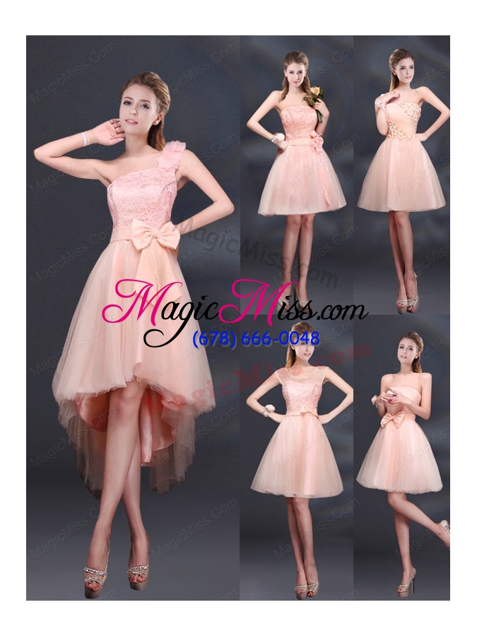 wholesale 2015 bowknot high low lace up bridesmaid dress with one shoulder