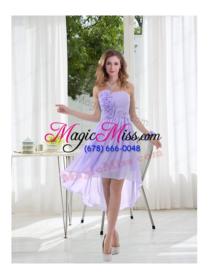 wholesale empire strapless hand made flowers bridesmaid dress with high low