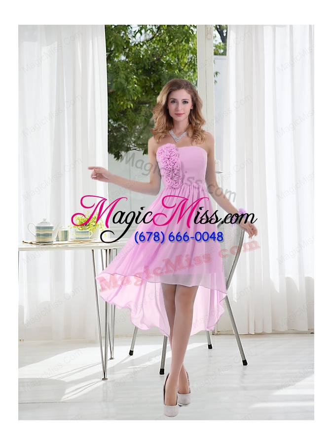 wholesale empire strapless hand made flowers bridesmaid dress with high low