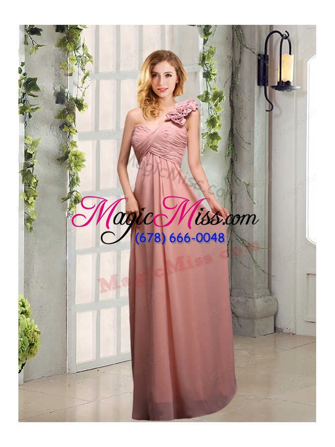 wholesale empire ruching one shoulder bridesmaid dresses with hand made flowers