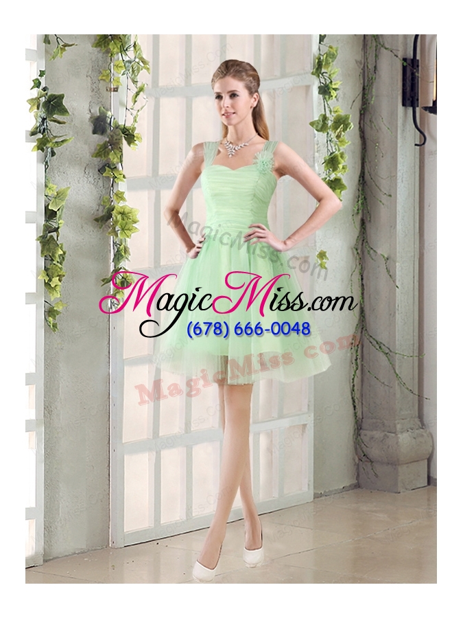wholesale ruching organza a line mini length bridesmaid dress with lace up