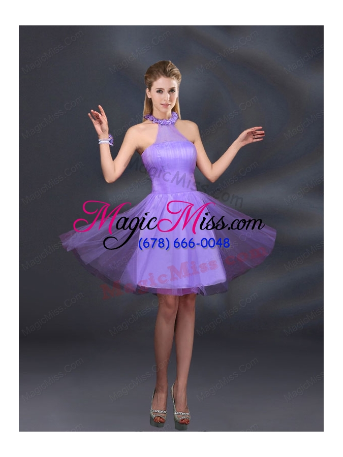 wholesale beautiful lilac a line appliques bridesmaid dresses with halter