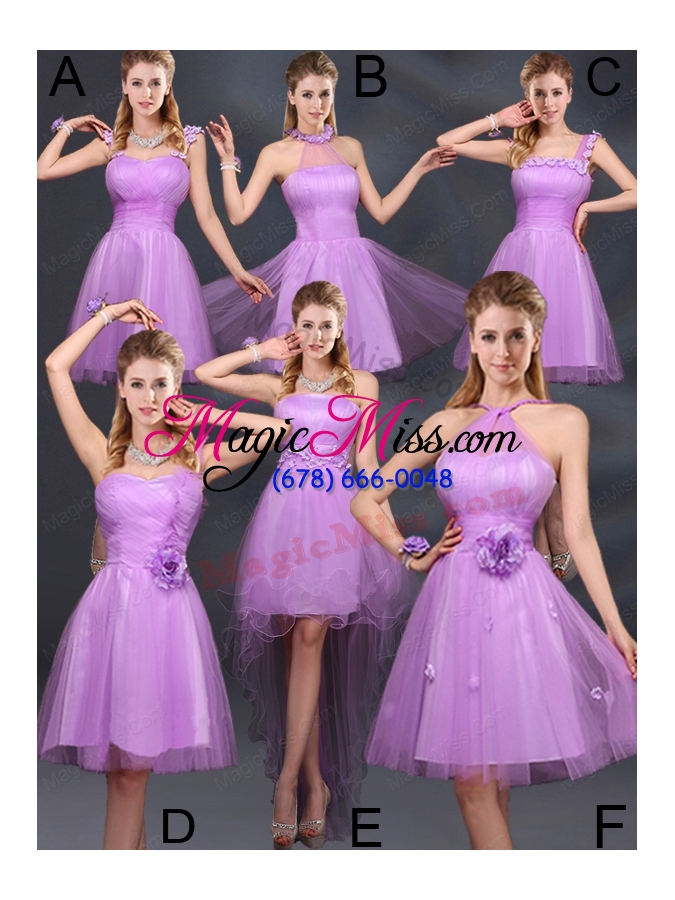 wholesale 2015 lilac hand made flowers a line one shoulder bridesmaid dresses