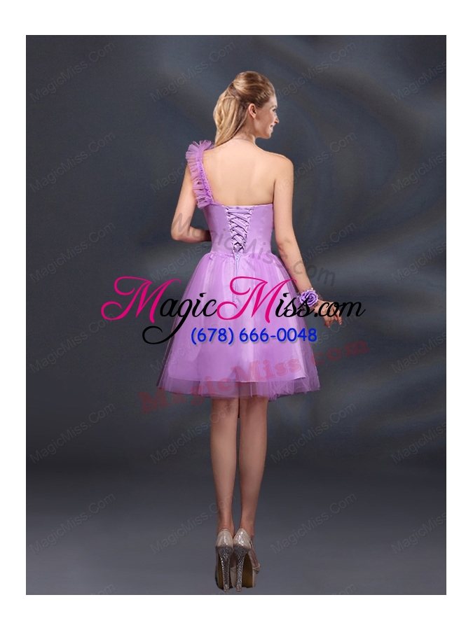 wholesale 2015 lilac hand made flowers a line one shoulder bridesmaid dresses