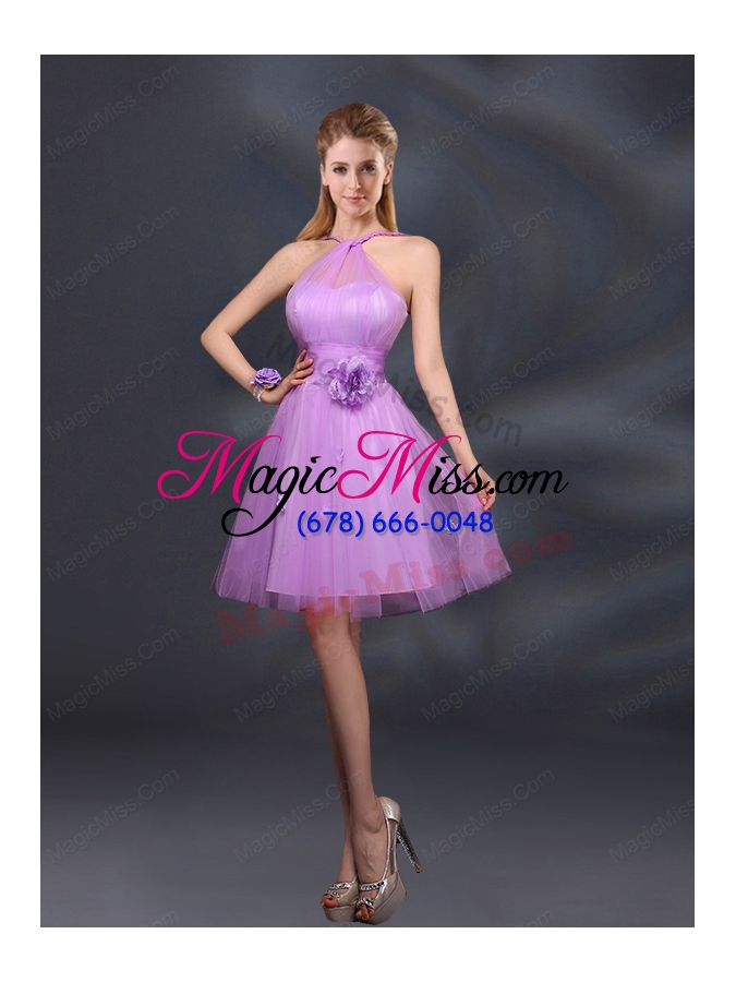 wholesale pretty halter a line bridesmaid dresses with hand made flowers