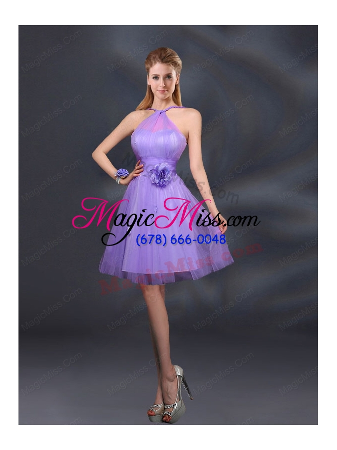 wholesale pretty halter a line bridesmaid dresses with hand made flowers