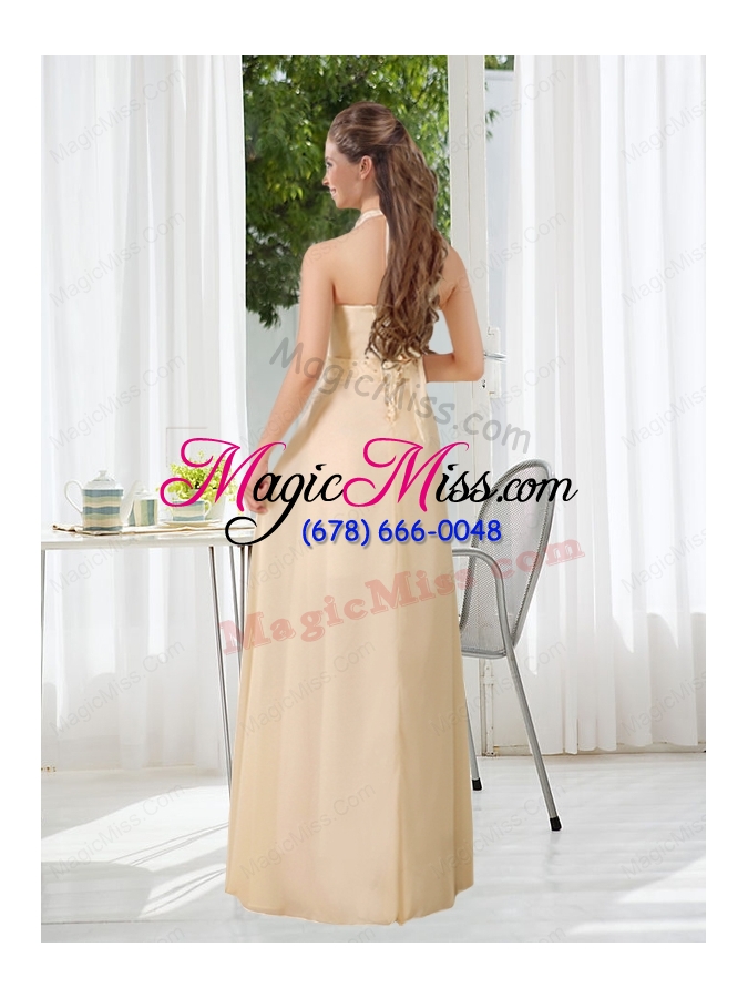 wholesale popular empire halter ruching bridesmaid dress with hand made flowers