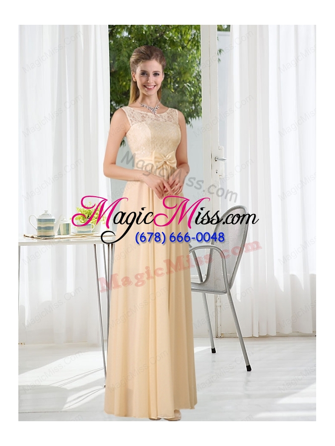 wholesale bateau empire bridesmaid dress with lace and belt