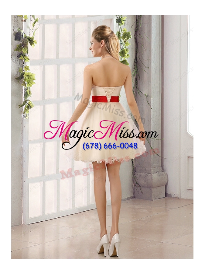 wholesale a line belt strapless bridesmaid dress with mini length