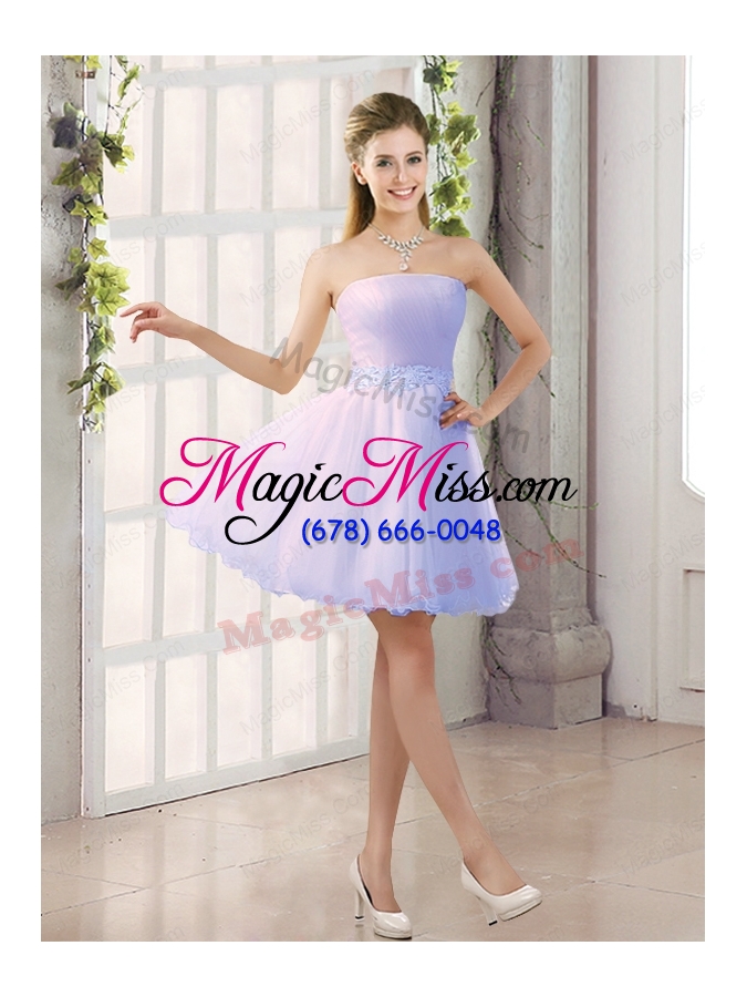 wholesale 2015 appliques strapless a line mini length bridesmaid dress