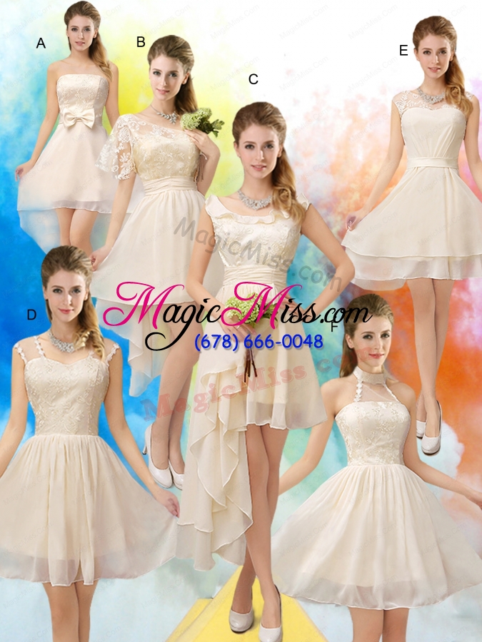 wholesale lace high low short sleeves bridesmaid dress with one shoulder