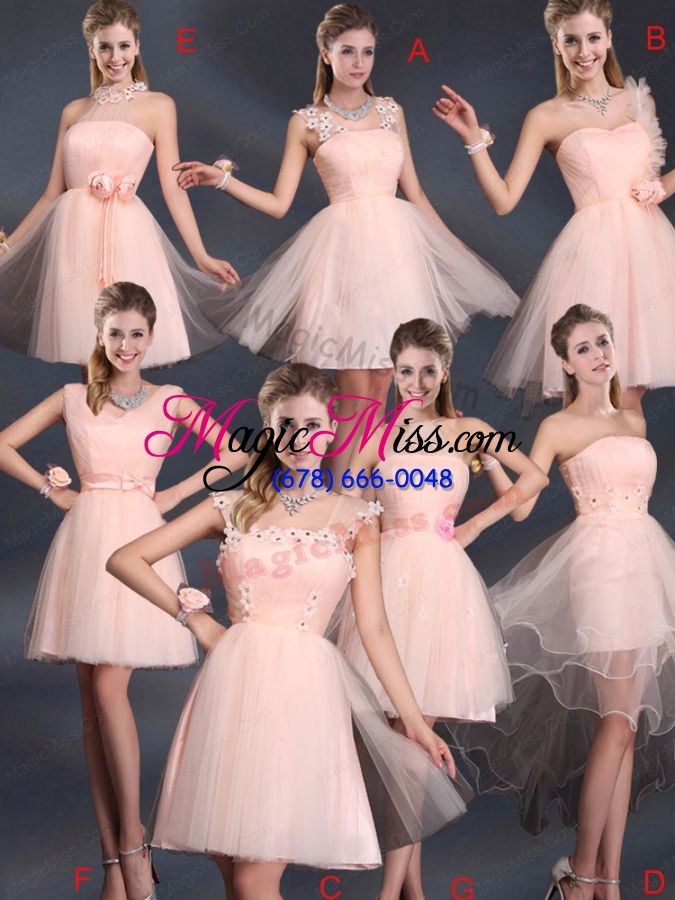 wholesale straps appliques bridesmaid dresses in baby pink