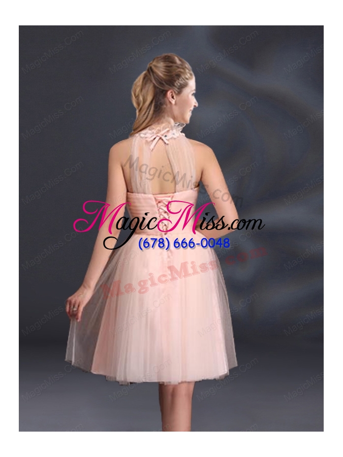 wholesale halter hand made flowers bridesmaid dresses with mini length