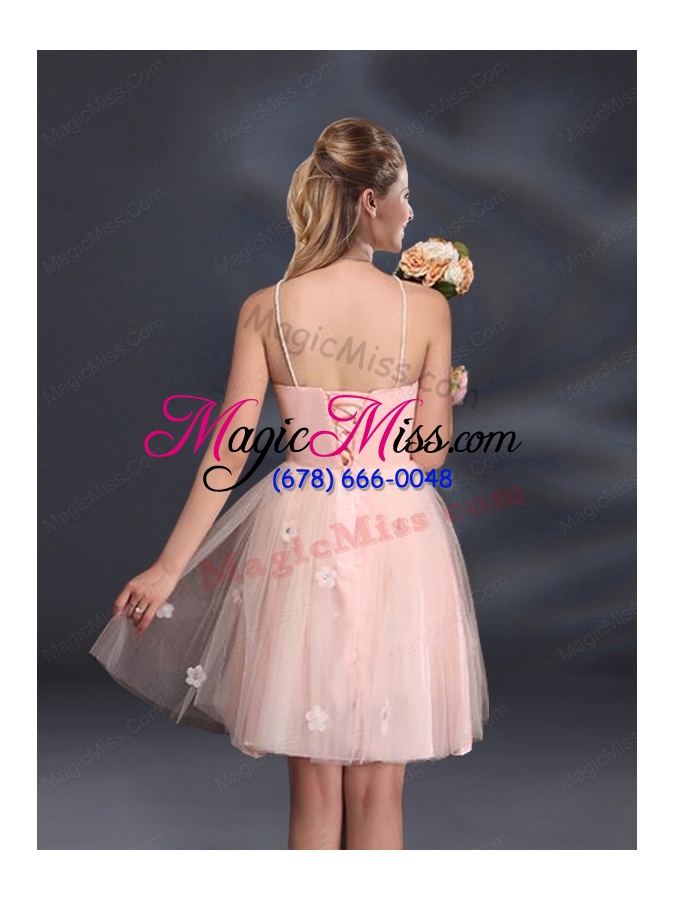 wholesale tulle appliques mini length 2015 bridesmaid dresses with halter