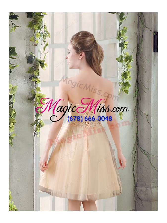 wholesale strapless appliques 2015 new bridesmaid dress in champagne