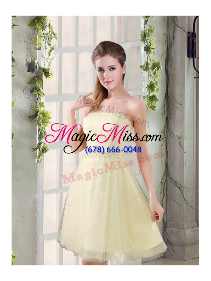 wholesale strapless appliques 2015 new bridesmaid dress in champagne