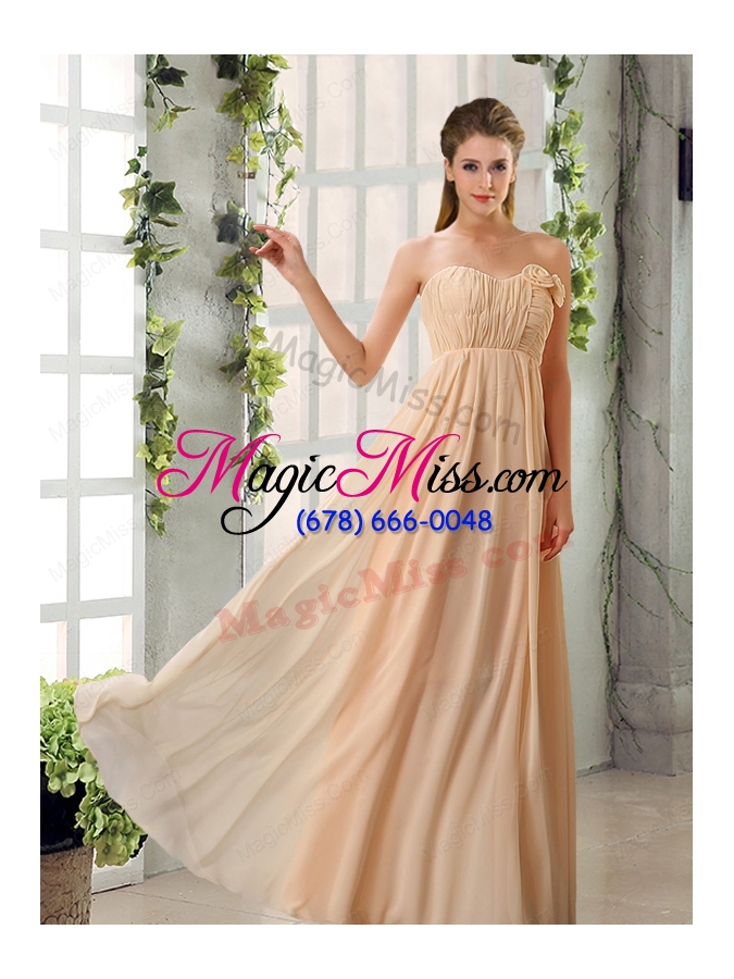 wholesale 2015 fashionable champagne ruching chiffon bridesmaid dresses