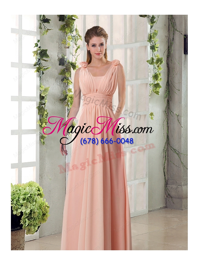wholesale straps empire ruching hand made flowers 2015 bridesmaid dresses