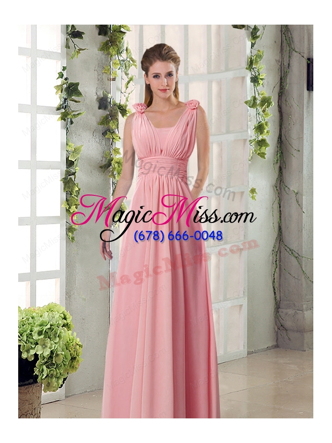 wholesale straps empire ruching hand made flowers 2015 bridesmaid dresses